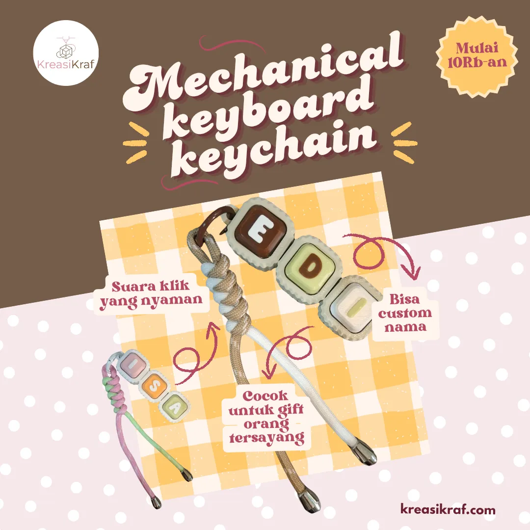 (1 Set) Mechanical Keyboard Keychain Custom Nama - Ver.Ribbed